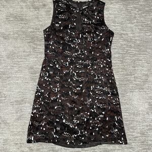 Nanette Lepore Dress Womens 8 Brown Silk Sleeveless A-Line Keyhole Made USA